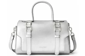 EMLONC Moonbeam satchel bag in premium vegan leather, a structured top-handle handbag with front buckle details and a detachable crossbody strap, designed to complete any stylish outfit.
